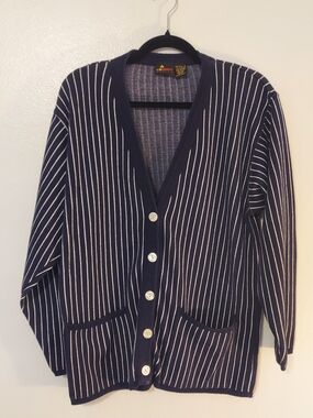 Vintage Navy Pinstripe Cotton Cardigan with Buttons Liz Sport Size SP